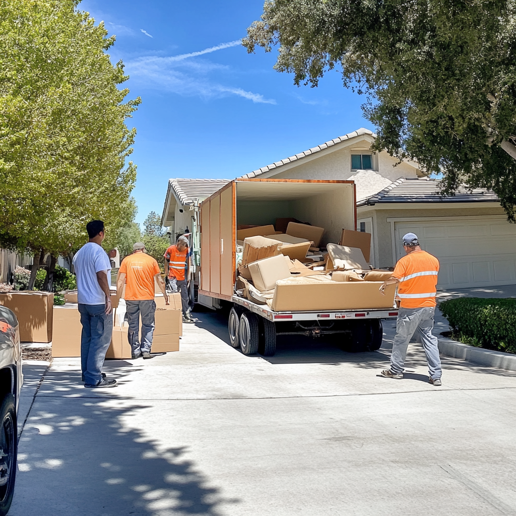 Professional junk removal crew in Sunnyvale loading furniture and boxes into truck